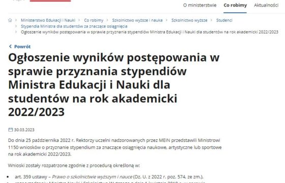 Stypendium Ministra Edukacji i Nauki przyznane Pani Zuzannie Koziarskiej – Dyrektor Biura Organizacyjnego PTEiBS